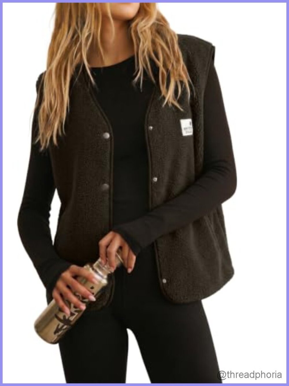 Women's Sherpa Fleece Vest Snap Button Sleeveless with Pockets